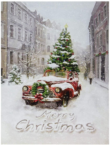 DDS Craft Antique Truck in City w Tree Photo on Canvas w Led Lights Wall Art Christmas Decor