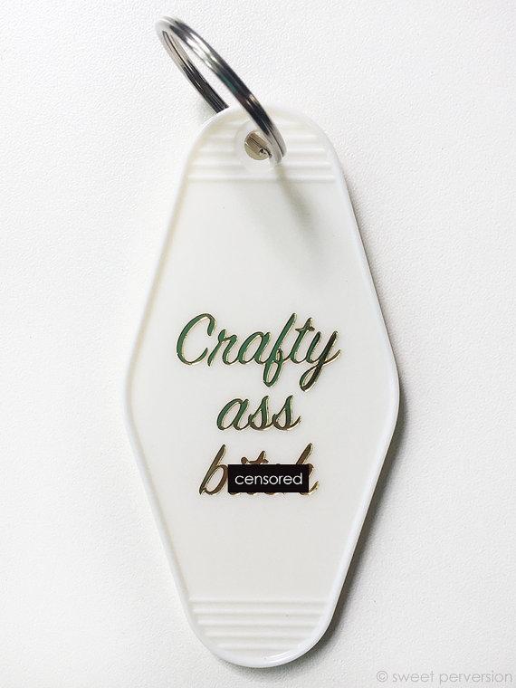 Crafty As* B*tch Motel Style Keychain - White