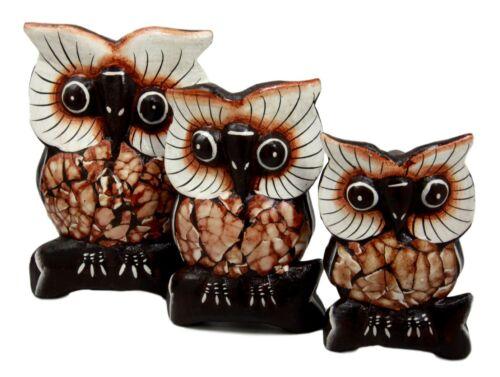 Balinese Wood Handicrafts Forest Owl Family Set of 3 Decorative Figurines 6