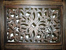 Load image into Gallery viewer, Shop for rajasthan antique brown 4 panel handcrafted wood room divider screen 72x80 intricately carved on both sides reversible hides clutter adds decor divides the room antique brown rajasthan