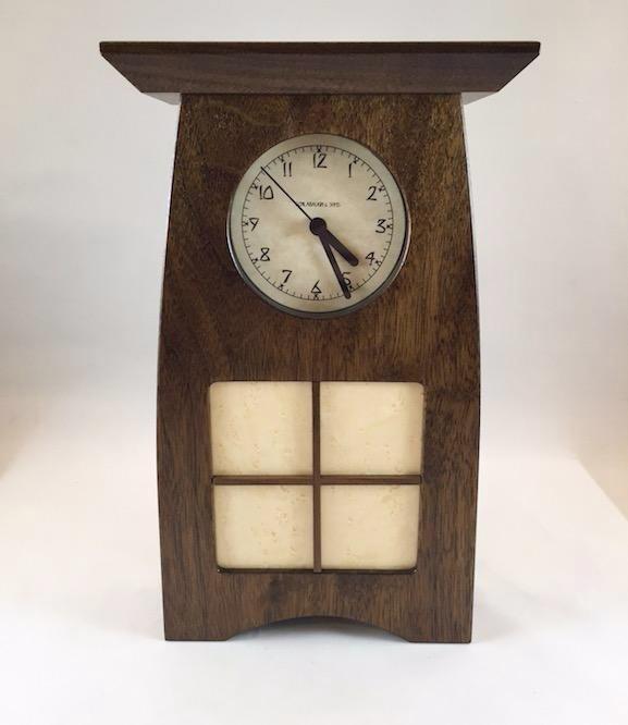 Clock - Arts & Crafts Clock - 4 x 4 Walnut Mullions Panel - Walnut - ACT-1