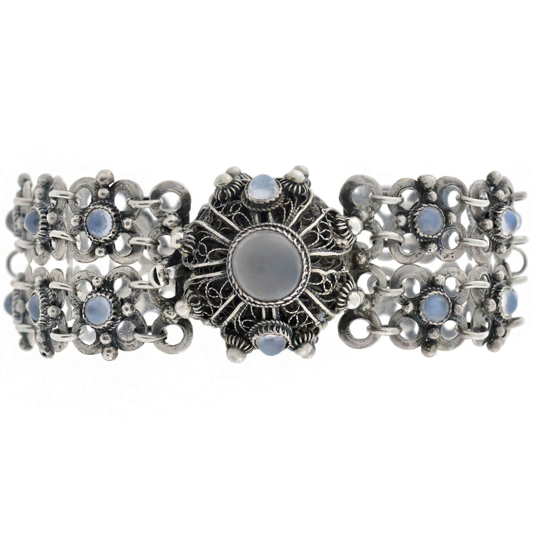 Arts & Crafts Sterling Silver Moonstone Link Bracelet