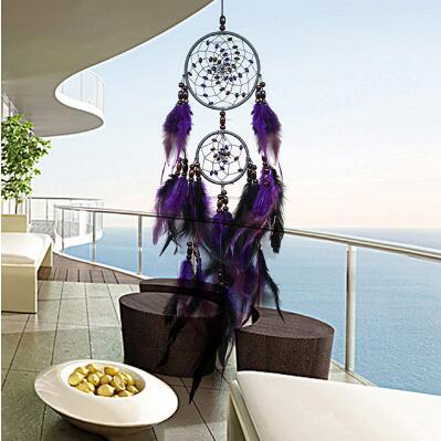 Feather Crafts Purple Dream Catcher Wind Chimes Handmade Indian Dreamcatcher Net for Wall Hanging Car Home Decor