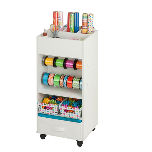 Craft Storage Cart with Fabric Bin, White