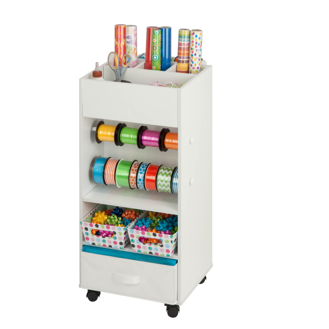 Craft Storage Cart with Fabric Bin, White