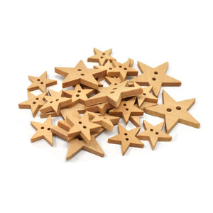Assorted Craft Wood Star Buttons, Natural, 25-Piece