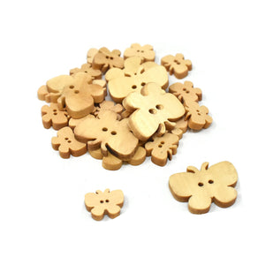 Assorted Craft Wood Butterfly Buttons, Natural, 25-Piece