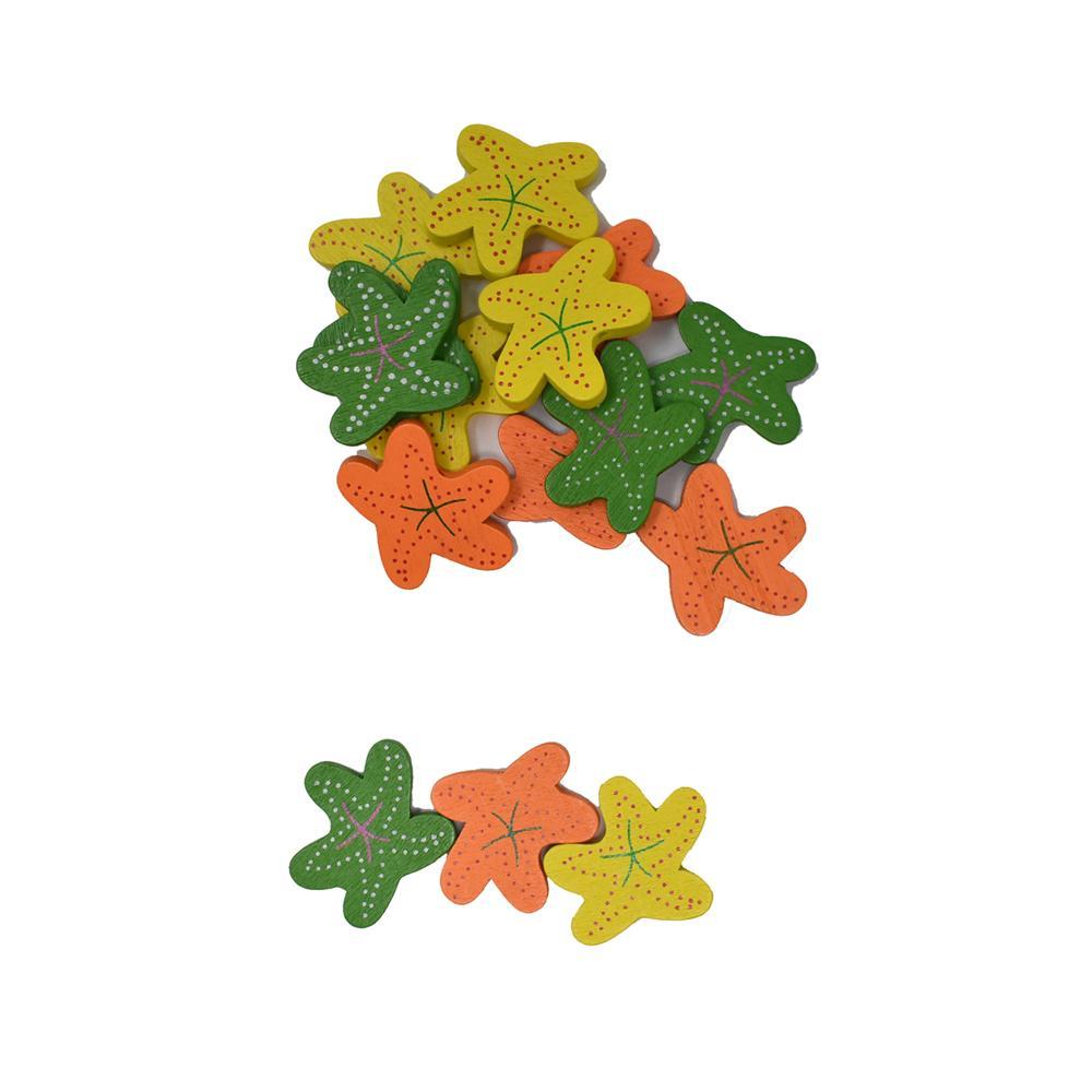 Assorted Craft Wood Starfish Beads, 1-1/4-Inch, 15-Piece