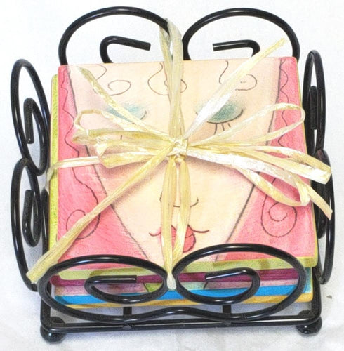 Double Creek Pottery Handcrafted Coasters, Set of 4, Woman's Face