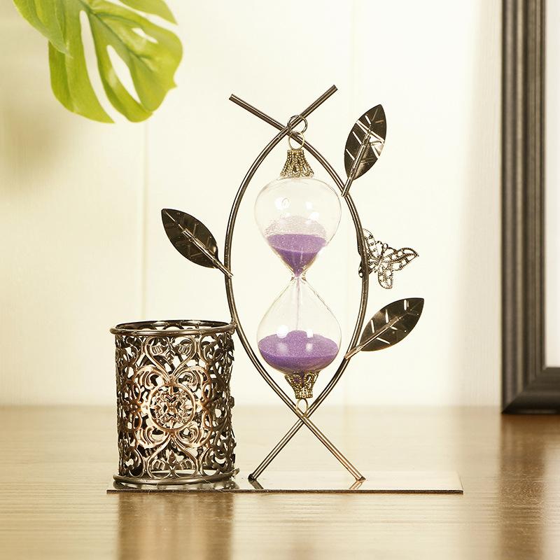 Creative Sand Hourglasses Timer Clock Timers Sandglass Pen Holder Table Clock Decoration Exquisite Metal Home Decor Crafts gift