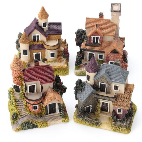Cute Mini Resin House Miniature House Fairy Garden Micro Landscape Home Garden Decoration Resin Crafts 4 styles Color Random