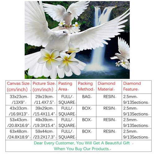 Diamond Painting 5D DIY Embroidery Square Full The Peace Doves  Home Decoration Arts Crafts&Sewing Needlework Wall Painting