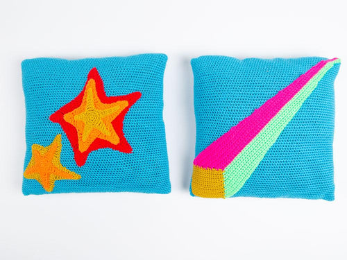Dynamite & Laser Beam Cushions By Zoë Potrac in Stylecraft Special DK