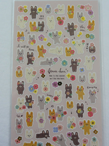 Cute Kawaii Mind Wave Rabbit Spring Flowers Sticker Sheet - for Journal Planner Craft Scrapbook Notebook Organizer