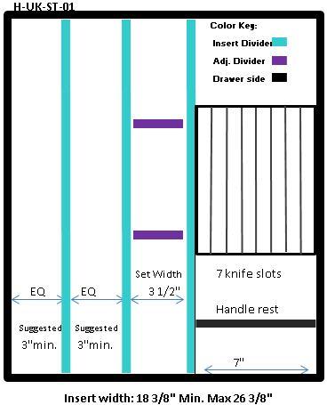 Craftsman Series - Style H Standard Utensil Organizer & Cutlery Storage (H-UK-ST-01)  Drawer Interior Size Range: Width 18 3/8