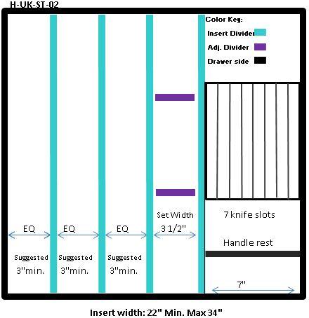 Craftsman Series - Style H Standard Utensil Organizer & Cutlery Storage (H-UK-ST-02)  Drawer Interior Size Range: Width 22