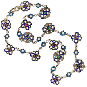 Arts & Crafts Era Hungarian Silver Enamel Pearl Necklace