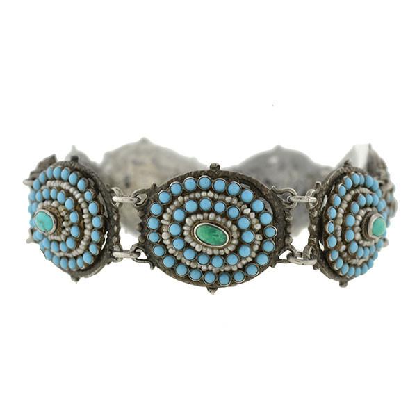 Arts & Crafts Era Austro-Hungarian Turquoise & Pearl Bracelet