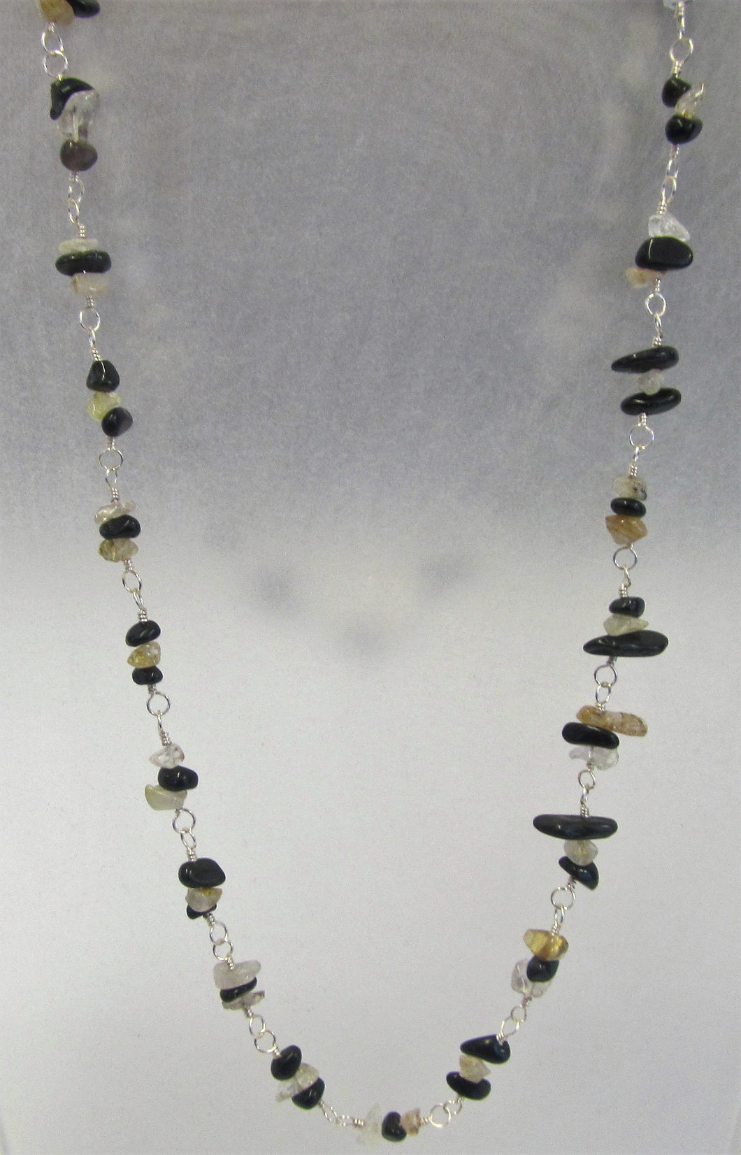 Beautiful handcrafted Quartz and Obsidian 925 silver necklace