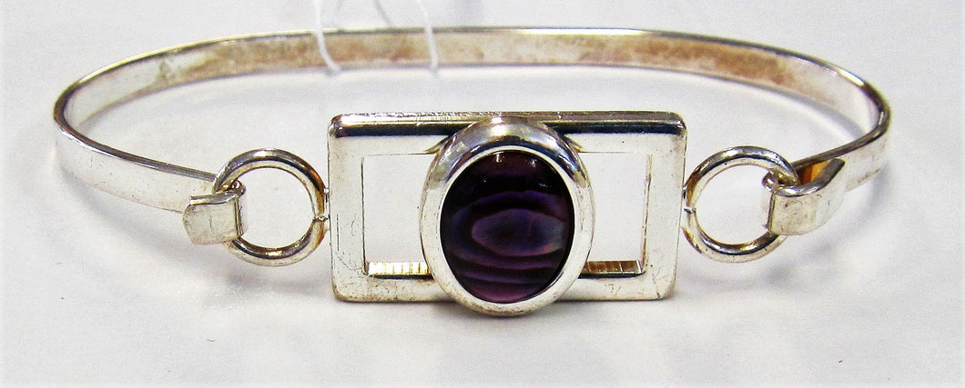Beautiful handcrafted silver plated bangle with pink abalone