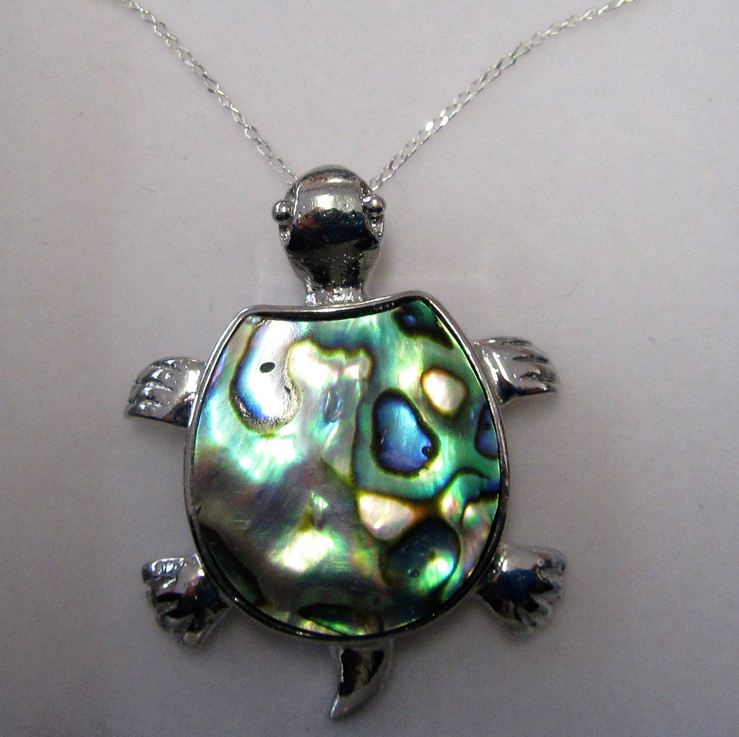Beautiful handcrafted sterling silver necklace with silver plated and abalone Turtle