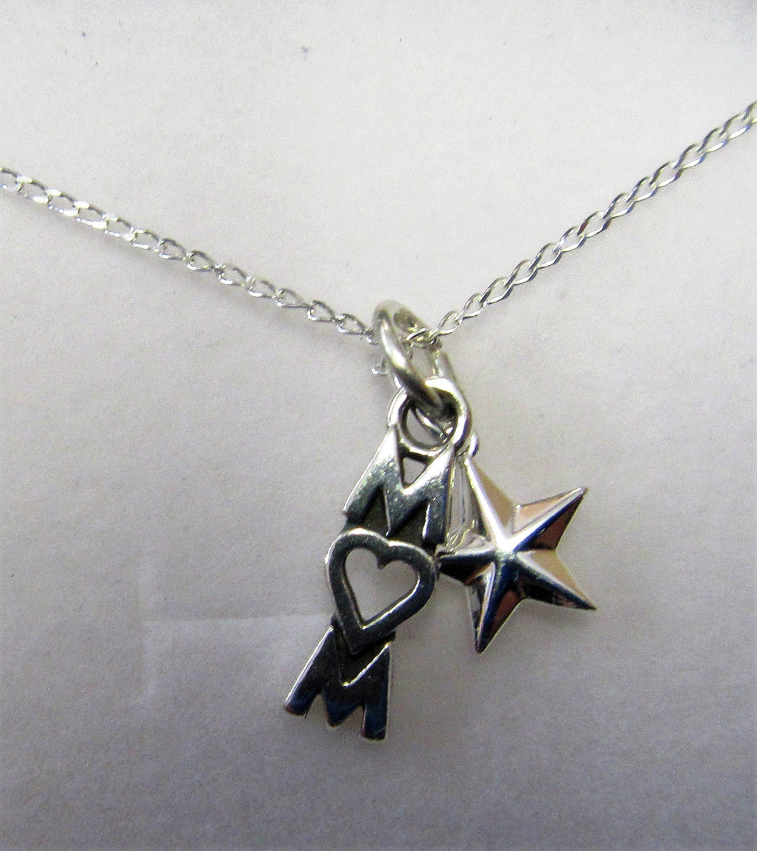 Beautiful handcrafted sterling silver necklace with Mum and star charm