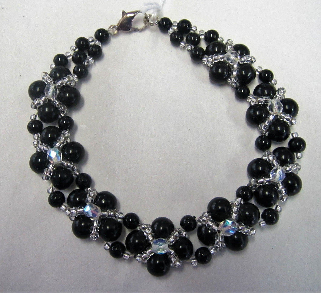Beaded bracelet - Beautiful handcrafted with black and clear beads