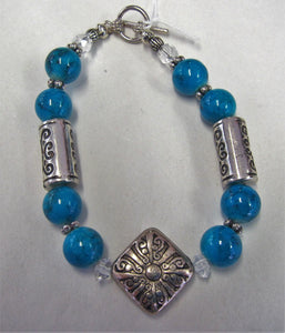 Beaded bracelet - Beautiful handcrafted bracelet with blue and silver patterned beads