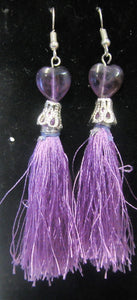 Beautiful handcrafted purple tassel sterling silver earrings with purple hearts