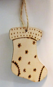 Beautiful handcrafted wooden stocking decoration