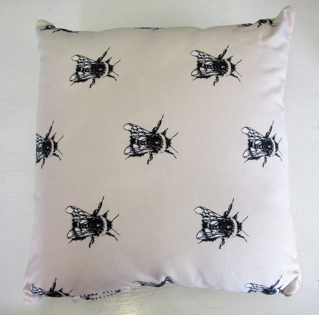 Beautiful handcrafted bee cushion with woven linen back