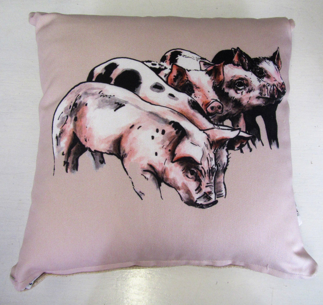 Beautiful handcrafted pig cushion with woven linen back