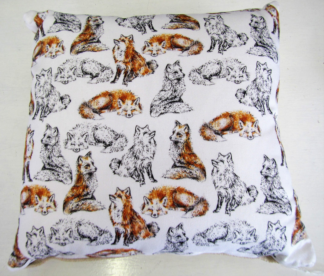 Beautiful handcrafted fox cushion with woven linen back