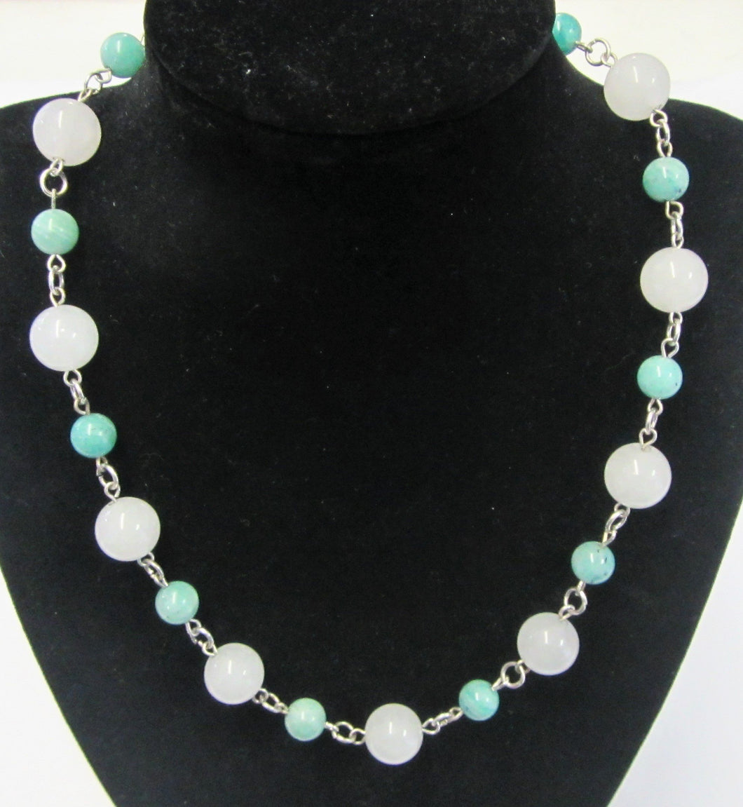 Beautiful handcrafted amazonite and quartz necklace with magnectic clasp