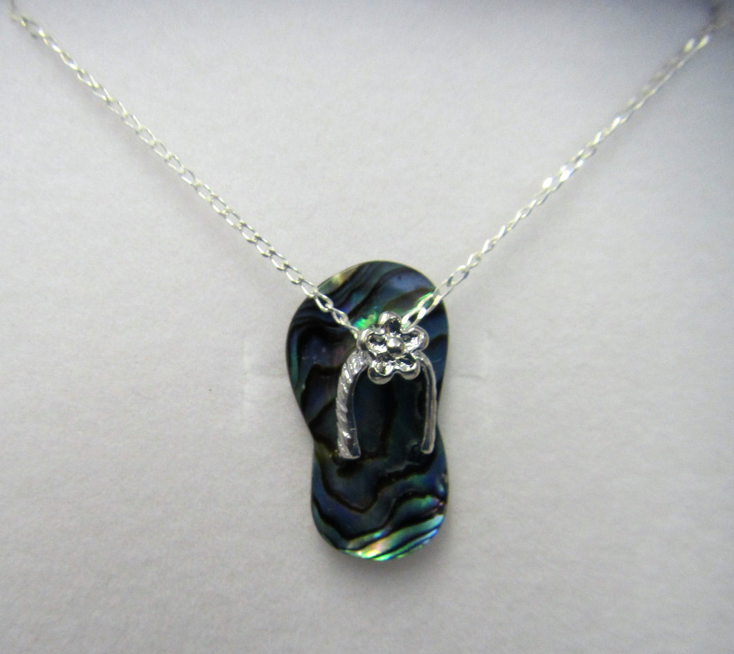 Beautiful handcrafted sterling silver necklace with abalone flip flop pendant