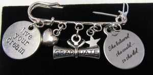 Beautiful handcrafted silver plated graduation pin
