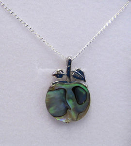 Beautiful handcrafted sterling silver necklace with abalone apple pendant