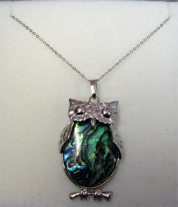 Beautiful handcrafted sterling silver necklace with abalone owl pendant