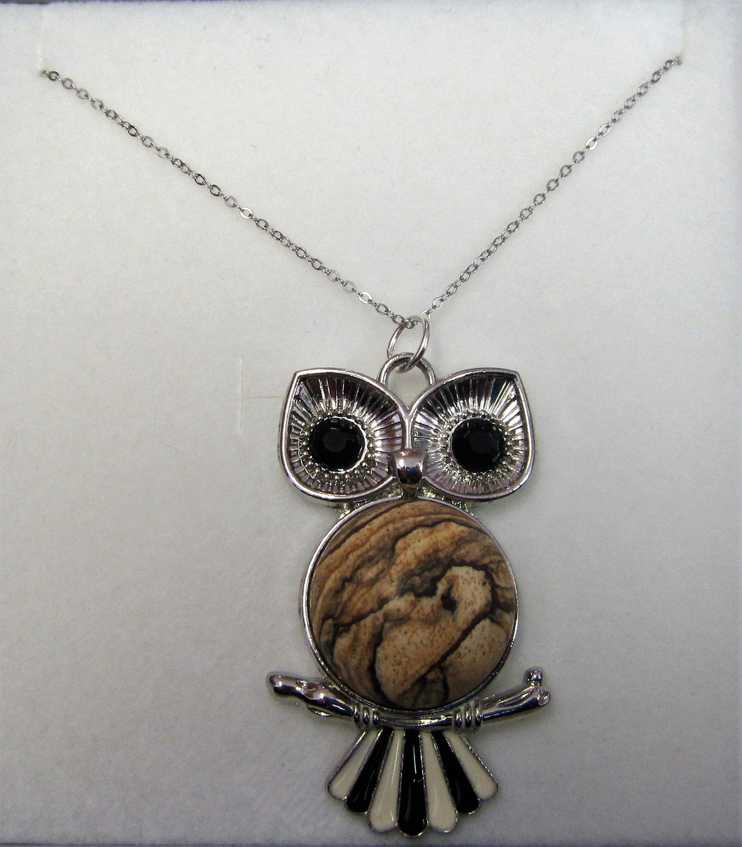 Beautiful handcrafted sterling silver necklace with Jasper owl pendant