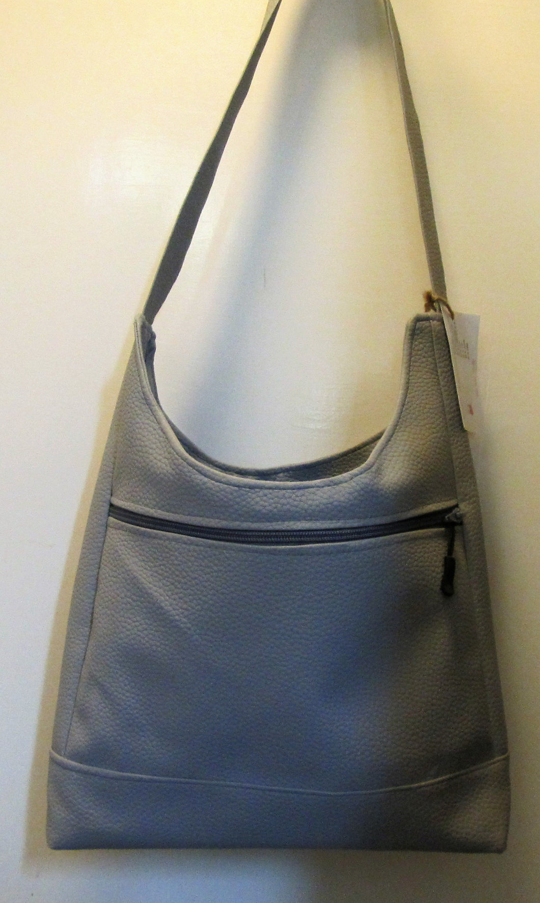 Beautiful handcrafted grey faux leather bucket bag
