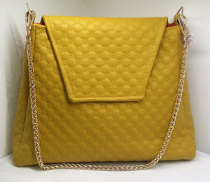 Beautiful handcrafted mustard handbag with gold chain handle