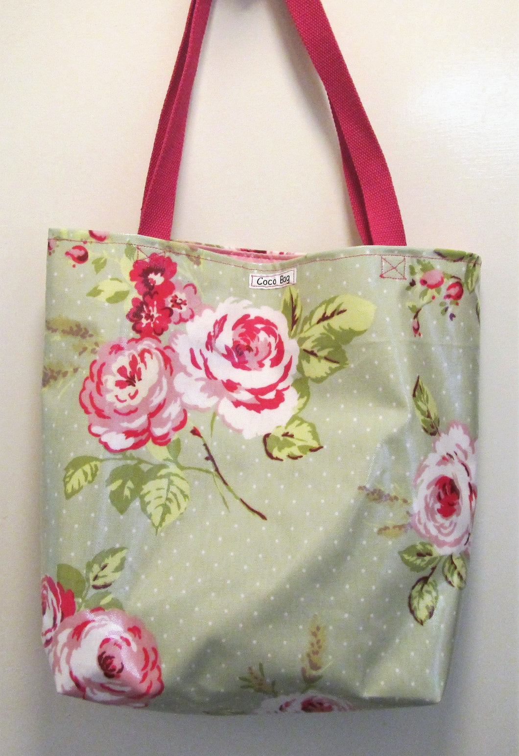 Beautiful handcrafted Green and pink floral wax fabric shopper with two handles