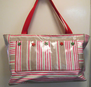 Beautiful handcrafted beige and red  striped wax fabric weekend bag