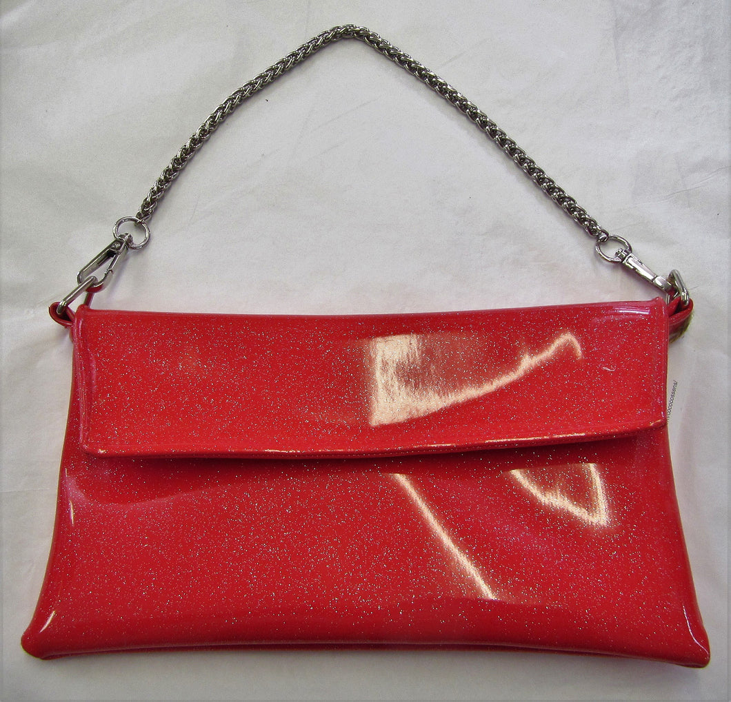 Beautiful handcrafted red sparkle patent evening bag