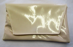 Beautiful handcrafted cream patent fabric evening bag