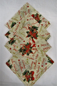 Beautiful handcrafted set of 4 fabric Christmas napkins