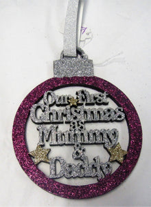 Beautiful handcrafted Christmas "First Christmas as Mummy & Daddy" Tree decorations