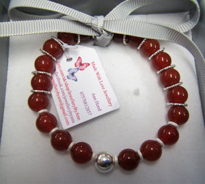Beautiful handcrafted bracelet with red carnelian and sterling silver
