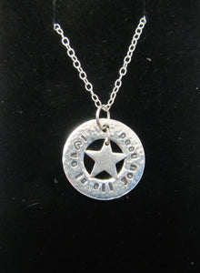 Beautiful handcrafted 925 sterling silver circle and star Love is all you need necklace