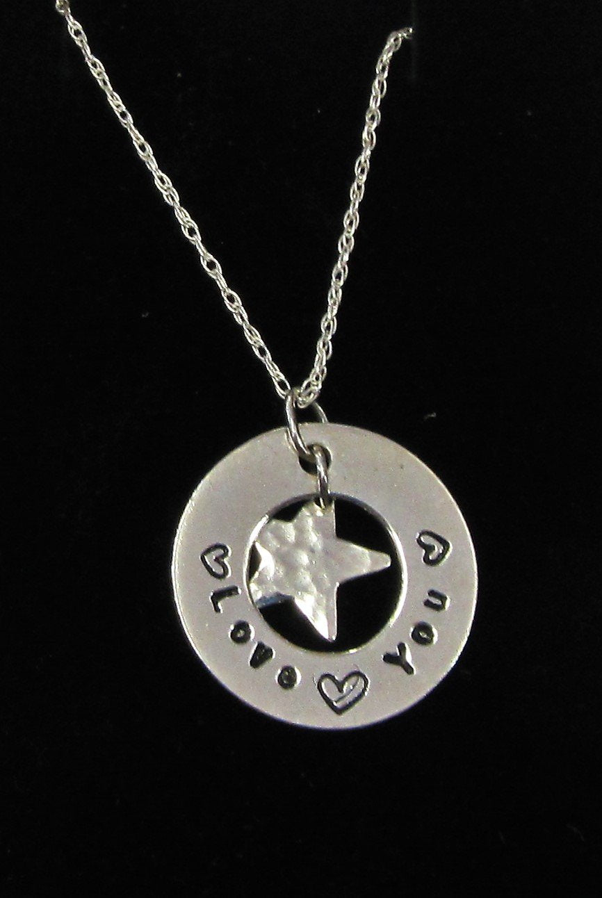 Beautiful handcrafted 925 sterling silver Circle and star Love you necklace
